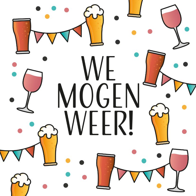 Uitnodigingen - Uitnodiging we mogen weer bier wijn cola confetti