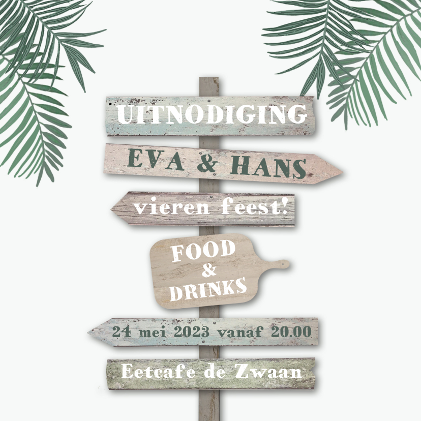 Uitnodiging wegwijs bordjes - Uitnodigingen Uitnodigingen - Uitnodiging wegwijs bordjes