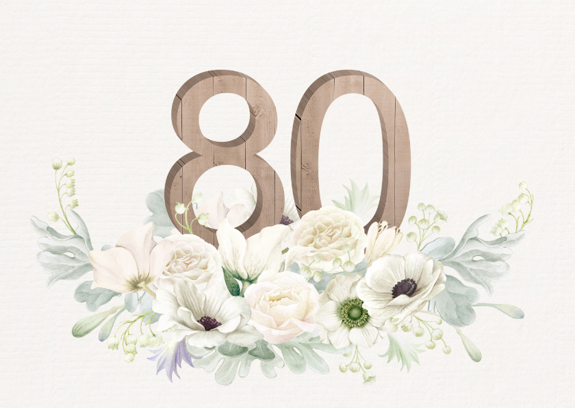Uitnodigingen - Uitnodiging witte bloemen 80 in hout