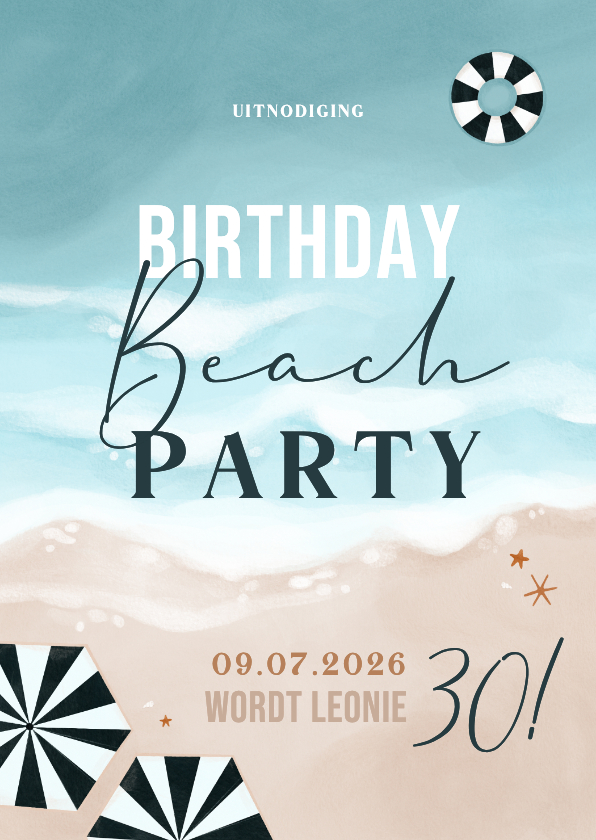 Uitnodiging zee strand beach party verjaardag - Uitnodigingen Uitnodigingen - Uitnodiging zee strand beach party verjaardag