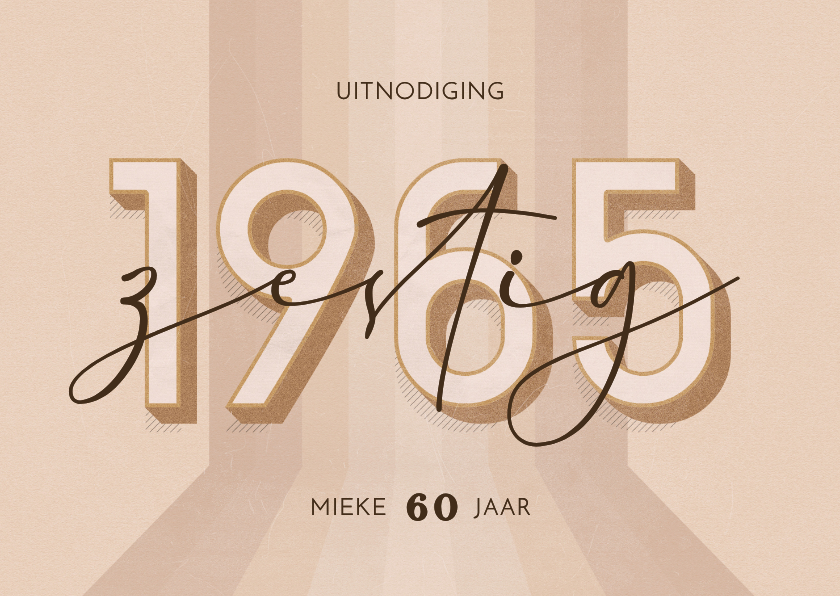 Uitnodiging zestig jaar retrolook beige 3d 1965 jaartal - Uitnodigingen Uitnodigingen - Uitnodiging zestig jaar retrolook beige 3d 1965 jaartal