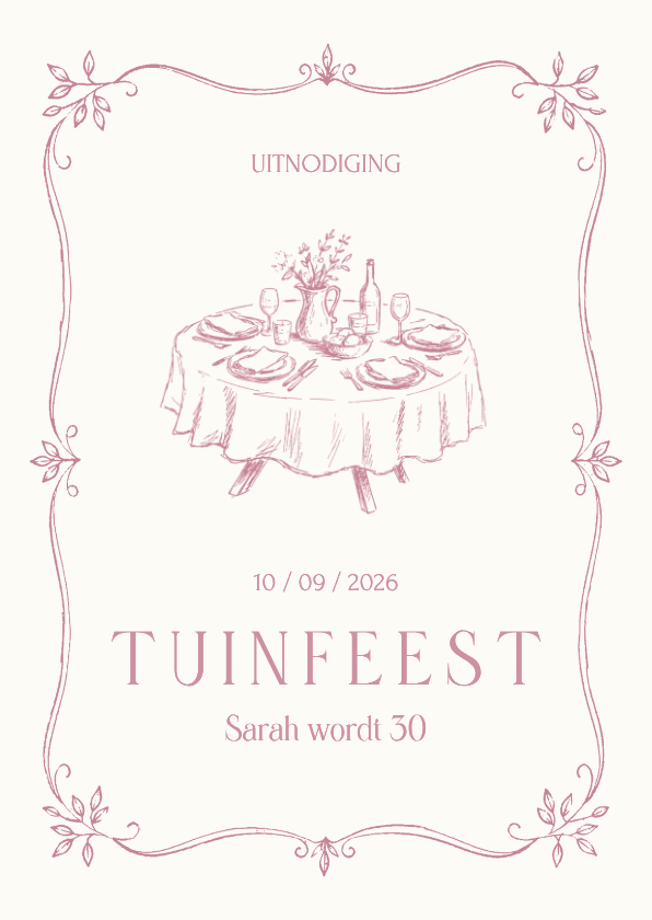 Uitnodigingen - Uitnodigingen tuinfeest vintage illustratie tuintafel