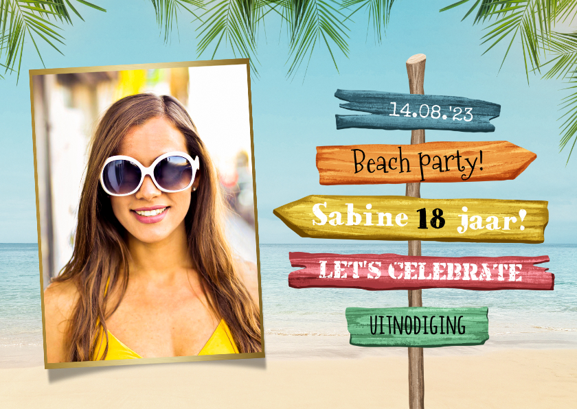 Uitnodigingen - Uitnodigingskaart beach party zomer wegwijzers caribisch