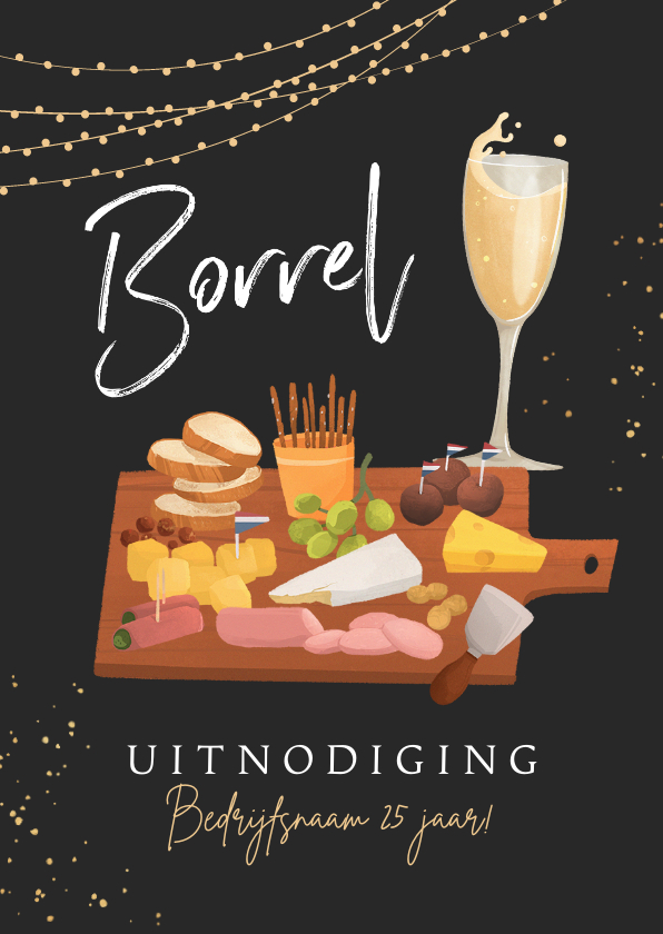 Uitnodigingen - Uitnodigingskaart borrel feestje champagne borrelplank