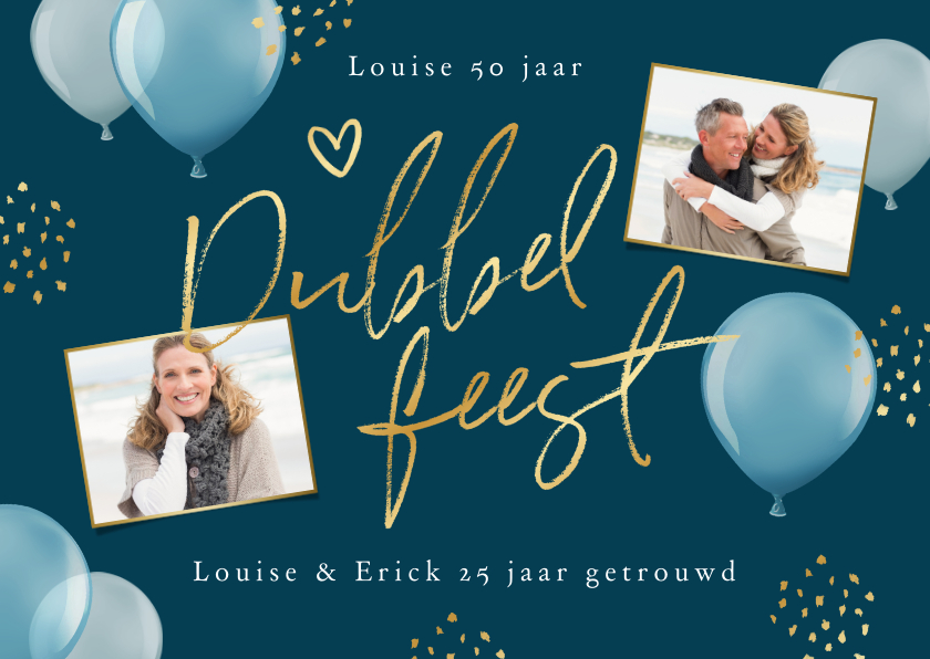 Uitnodigingen - Uitnodigingskaart dubbel feest verjaardag jubileum ballonnen
