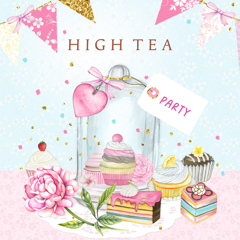 Uitnodigingskaart High Tea stolp taartjes - Uitnodigingen Uitnodigingen - Uitnodigingskaart High Tea stolp taartjes