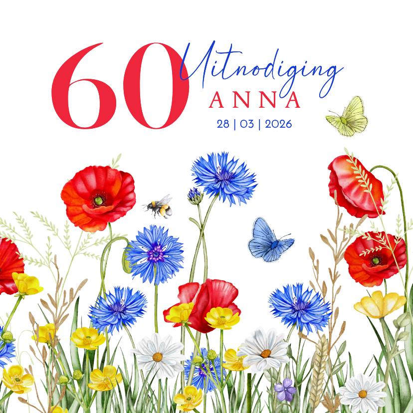 Uitnodigingen - Uitnodigingskaart klaprozen in het veld