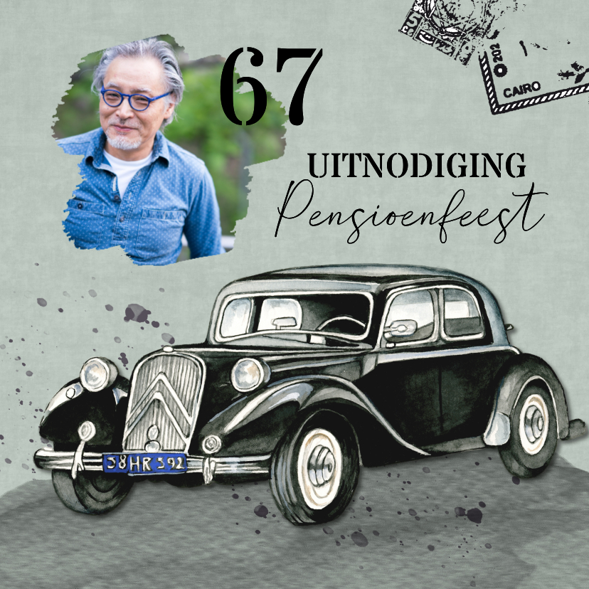 Uitnodigingskaart pensioen oldtimer - Uitnodigingen Uitnodigingen - Uitnodigingskaart pensioen oldtimer