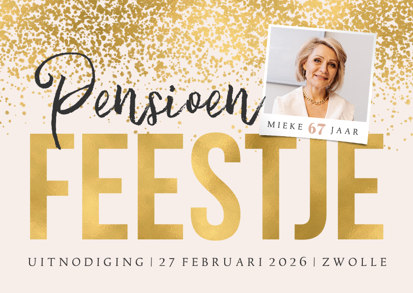 Uitnodigingen - Uitnodigingskaart pensioenfeest foto goud uitnodiging