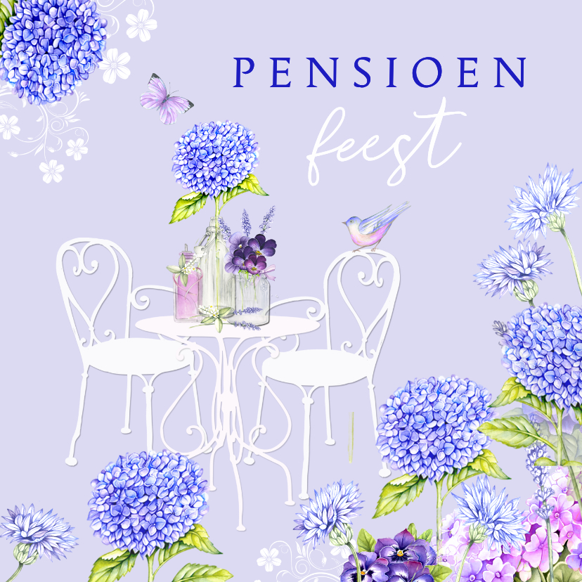 Uitnodigingen - Uitnodigingskaart pensioenfeest tuinsetje