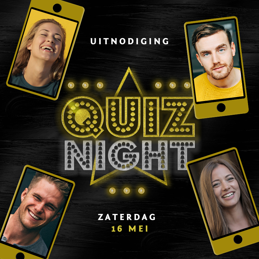Uitnodigingskaart quiz night mobiel vrienden familie goud - Uitnodigingen Uitnodigingen - Uitnodigingskaart quiz night mobiel vrienden familie goud