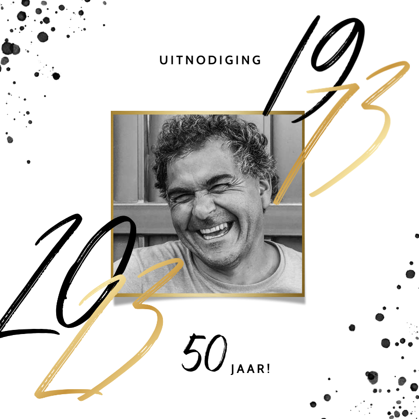 Uitnodigingskaart verjaardag 50 zwarte spetters & jaartallen - Uitnodigingen Uitnodigingen - Uitnodigingskaart verjaardag 50 zwarte spetters & jaartallen