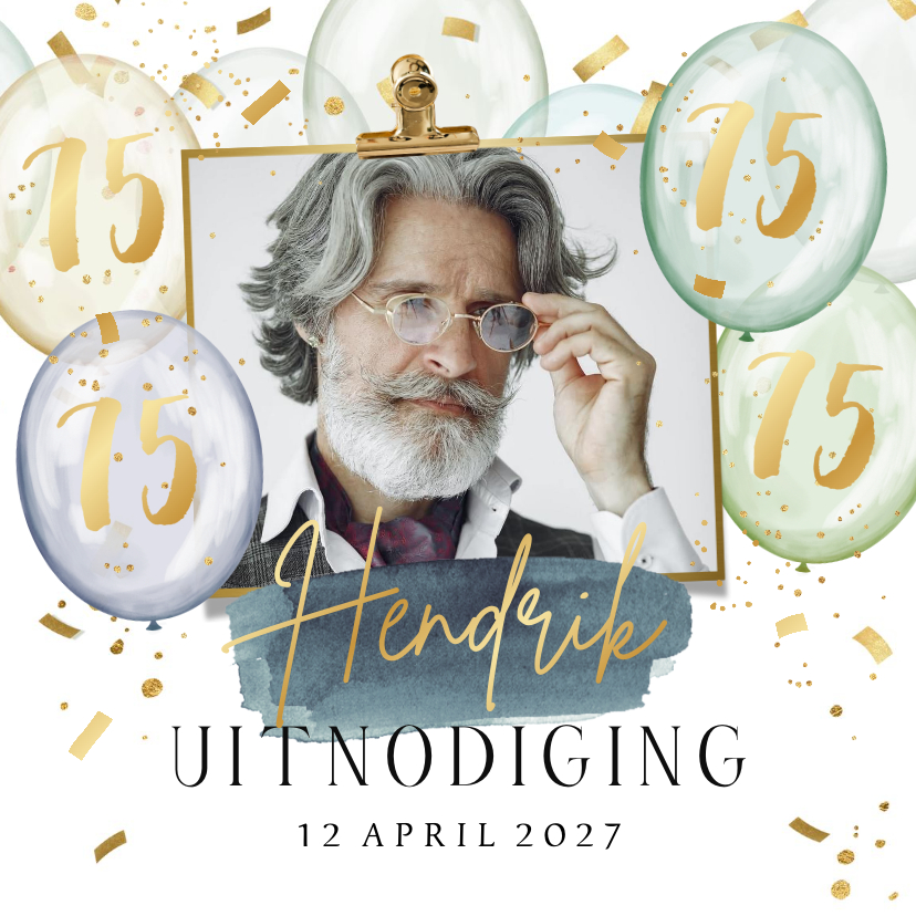 Uitnodigingen - Uitnodigingskaart verjaardag getal ballonnen goud confetti