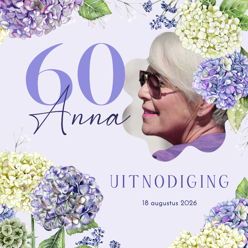 Uitnodigingen - Uitnodigingskaart verjaardag met hortensiabloemen