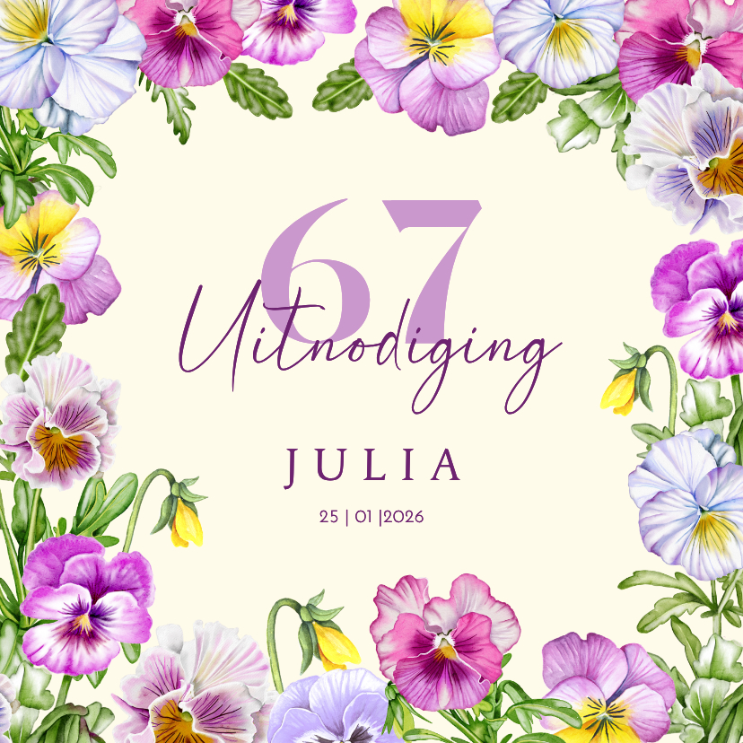 Uitnodigingen - Uitnodigingskaart verjaardag viooltjes
