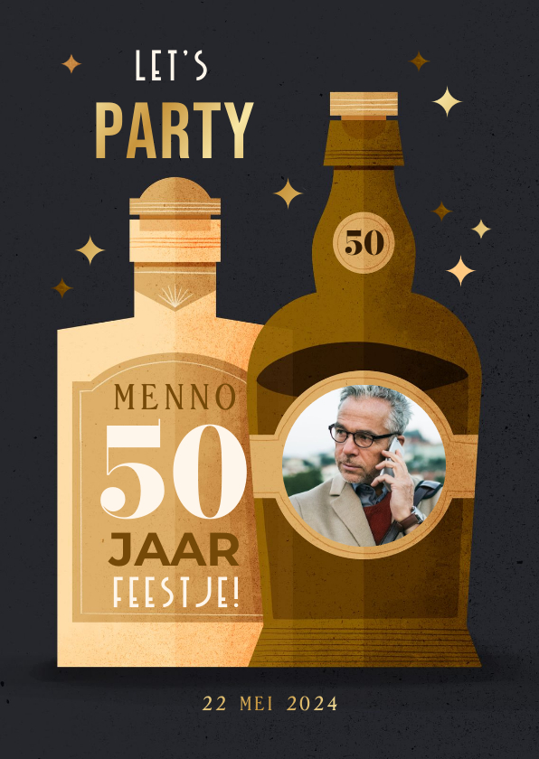 Uitnodigingen - Uitnodigingskaart whisky met foto 50 jaar aanpasbaar
