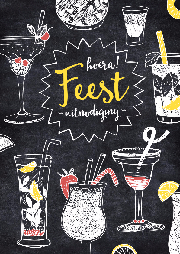 Verjaardagsfeest cocktails krijt - Uitnodigingen Uitnodigingen - Verjaardagsfeest cocktails krijt