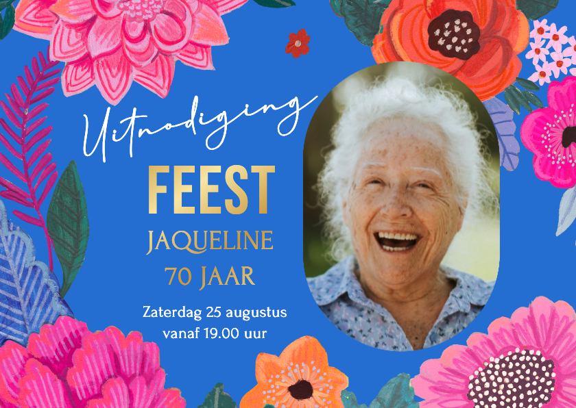 Uitnodigingen - Verjaardagsfeestje vrolijke bloemen blauw
