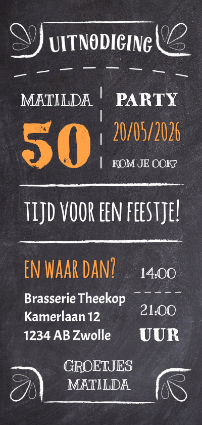 Verjaardagskaart krijt langwerpig - DH - Uitnodigingen Uitnodigingen - Verjaardagskaart krijt langwerpig - DH