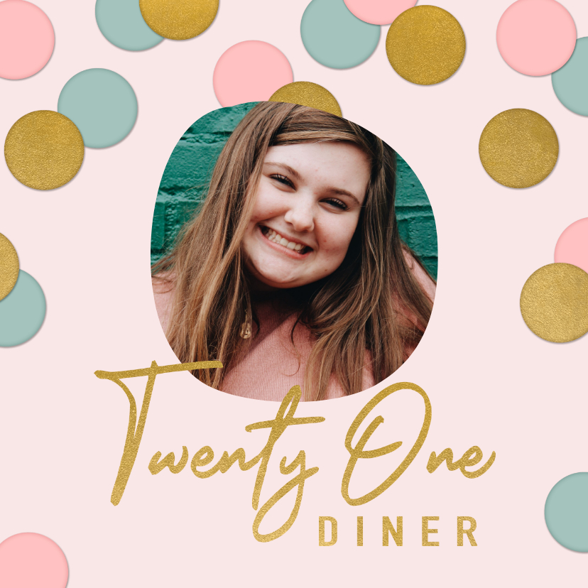 Vrolijke uitnodiging 21 diner confetti, foto en typografie - Uitnodigingen Uitnodigingen - Vrolijke uitnodiging 21 diner confetti, foto en typografie