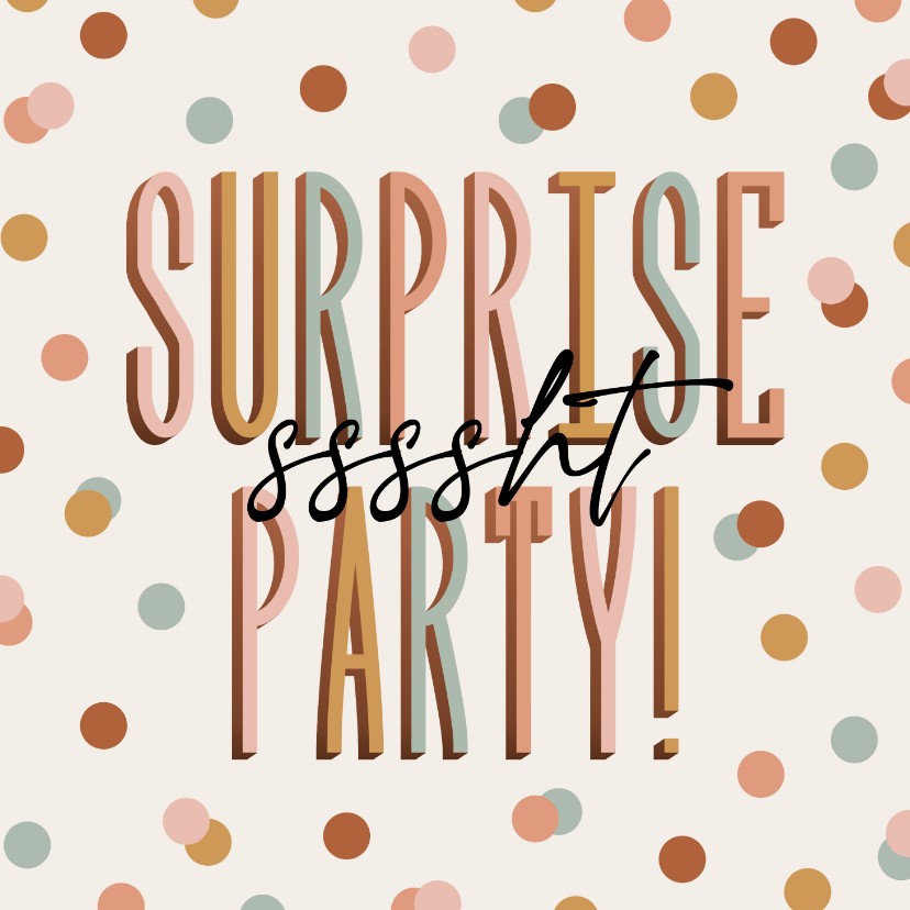 Uitnodigingen - Vrolijke uitnodiging surpriseparty sssht met confetti