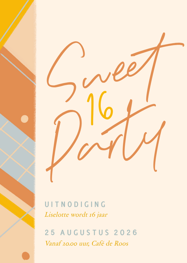 Uitnodigingen - Vrolijke uitnodiging sweet sixteen party