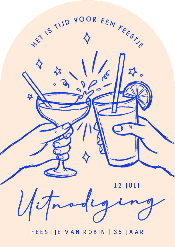 Uitnodigingen - Vrolijke uitnodiging verjaardagsfeestje proost illustratie