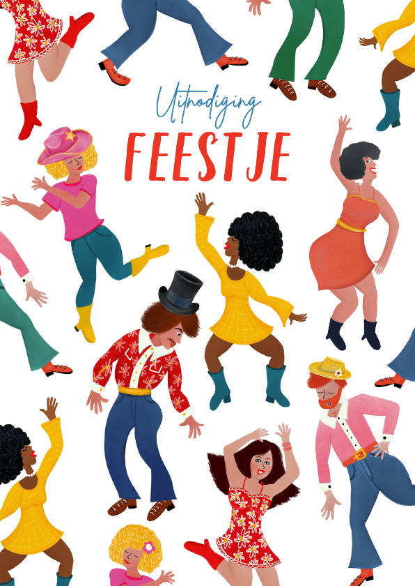 Vrolijke uitnodigingskaart met dansende mensen - Uitnodigingen Uitnodigingen - Vrolijke uitnodigingskaart met dansende mensen