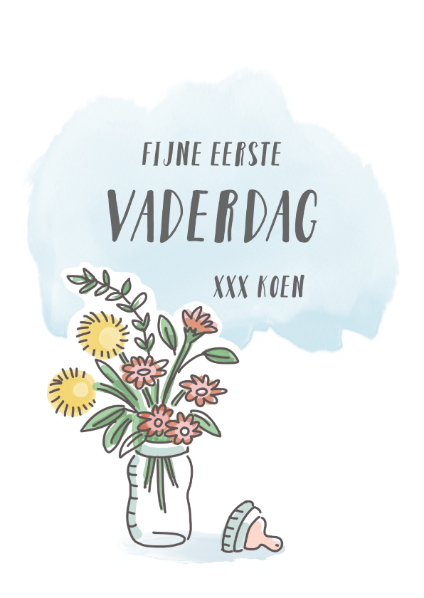 Vaderdag kaarten - Eerste vaderdagkaart met babyfles en bloemen