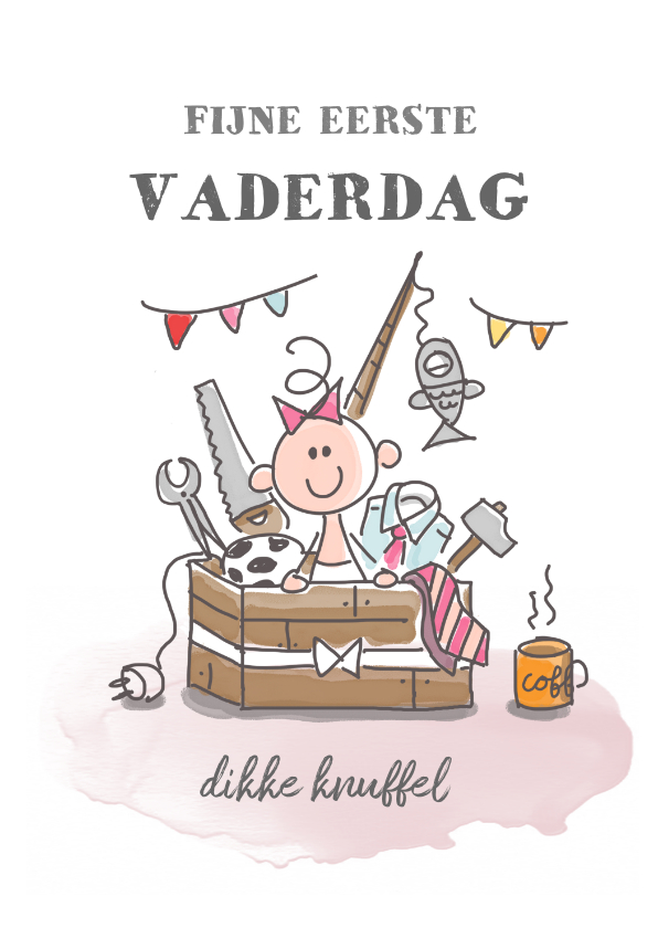 Vaderdag kaarten - Eerste vaderdagkaart met meisje in kist met kado's voor papa