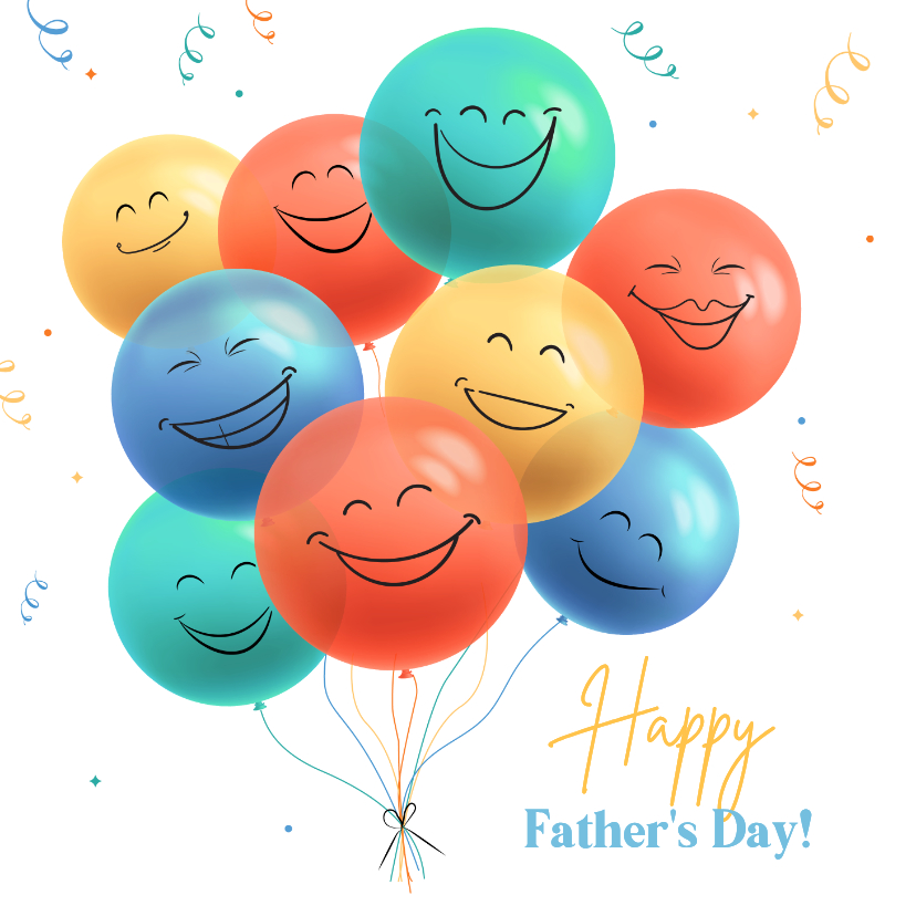 Happy father's day kaart met gekleurde smiley ballonnen - Vaderdag kaarten Vaderdag kaarten - Happy father's day kaart met gekleurde smiley ballonnen
