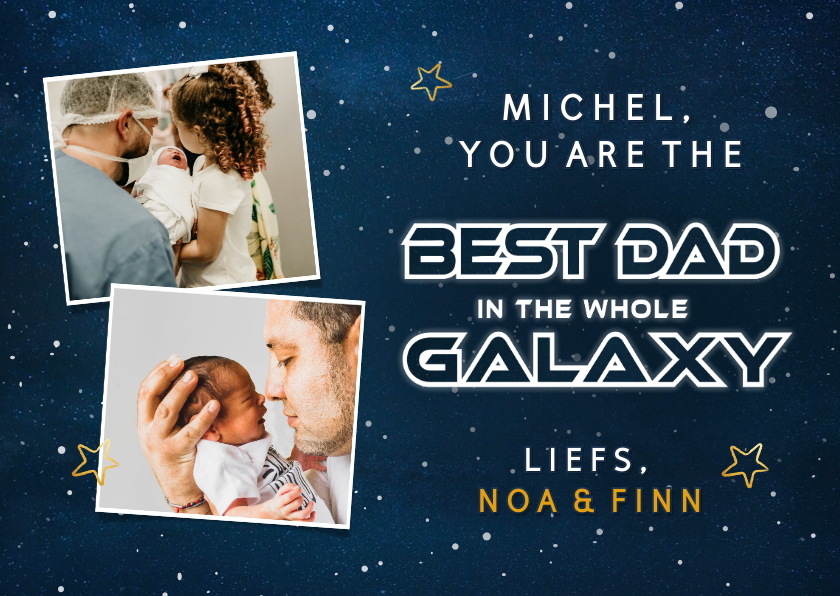 Vaderdag kaarten - Hippe vaderdagkaart met ruimte thema best dad in the galaxy