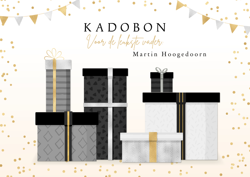 Vaderdag kaarten - Kadobon Vaderdag stijlvolle illustratie kado's & confetti