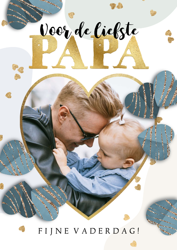 Vaderdag kaarten - Liefdevolle vaderdagkaart 3D harten blauw goud foto