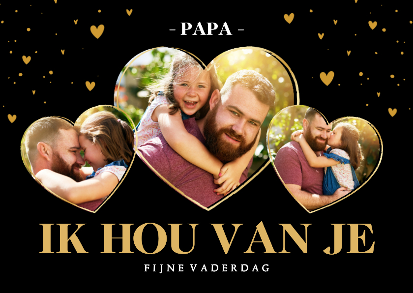 Lieve vaderdag fotokaart met hartjes op zwart - Vaderdag kaarten Vaderdag kaarten - Lieve vaderdag fotokaart met hartjes op zwart