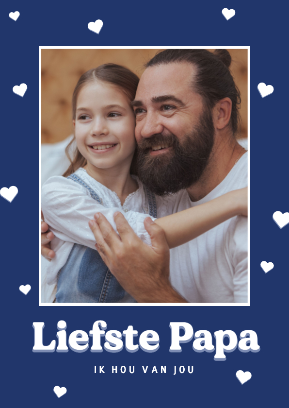 Moderne fotokaart blauw vaderdag met hartje - Vaderdag kaarten Vaderdag kaarten - Moderne fotokaart blauw vaderdag met hartje