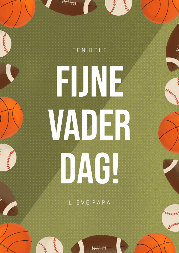 Vaderdag kaarten - Sportieve vaderdagkaart met ballen groen sportveld en tekst