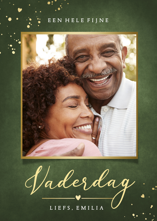 Vaderdag kaarten - Stijlvolle klassieke vaderdagkaart groen met goud en foto