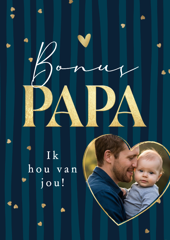 Vaderdag kaarten - Stijlvolle vaderdagkaart bonuspapa streeppatroon blauw goud