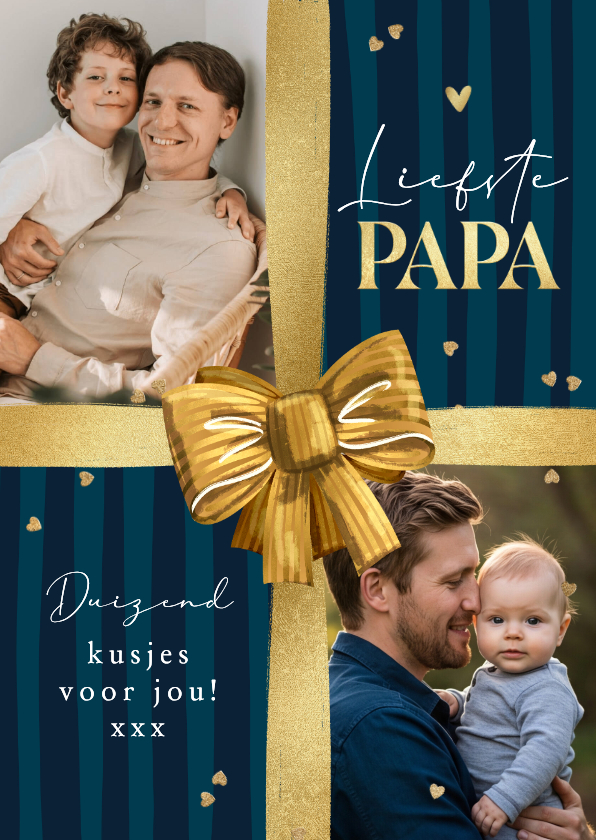 Vaderdag kaarten - Stijlvolle vaderdagkaart liefste papa foto strik goud