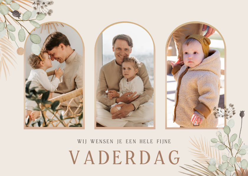 Vaderdag kaarten -  Stijlvolle vaderdagkaart met droogbloemen en 3 foto's