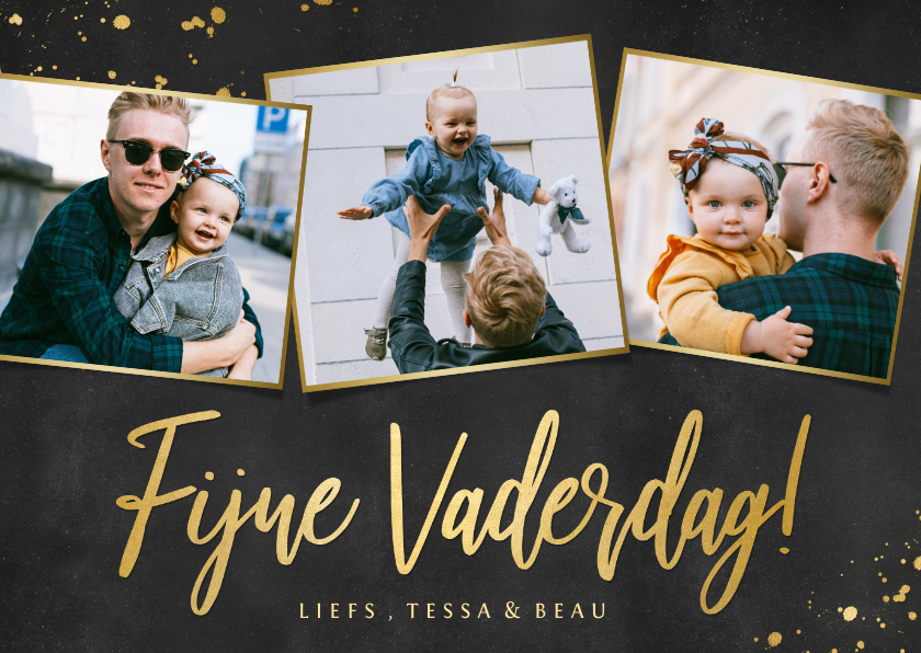 Stoere fotocollage vaderdagkaart met 3 eigen foto's - Vaderdag kaarten Vaderdag kaarten - Stoere fotocollage vaderdagkaart met 3 eigen foto's