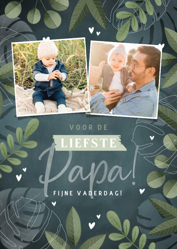 Vaderdag kaarten - Vaderdag kaart met foto's takjes, plantjes en hartjes