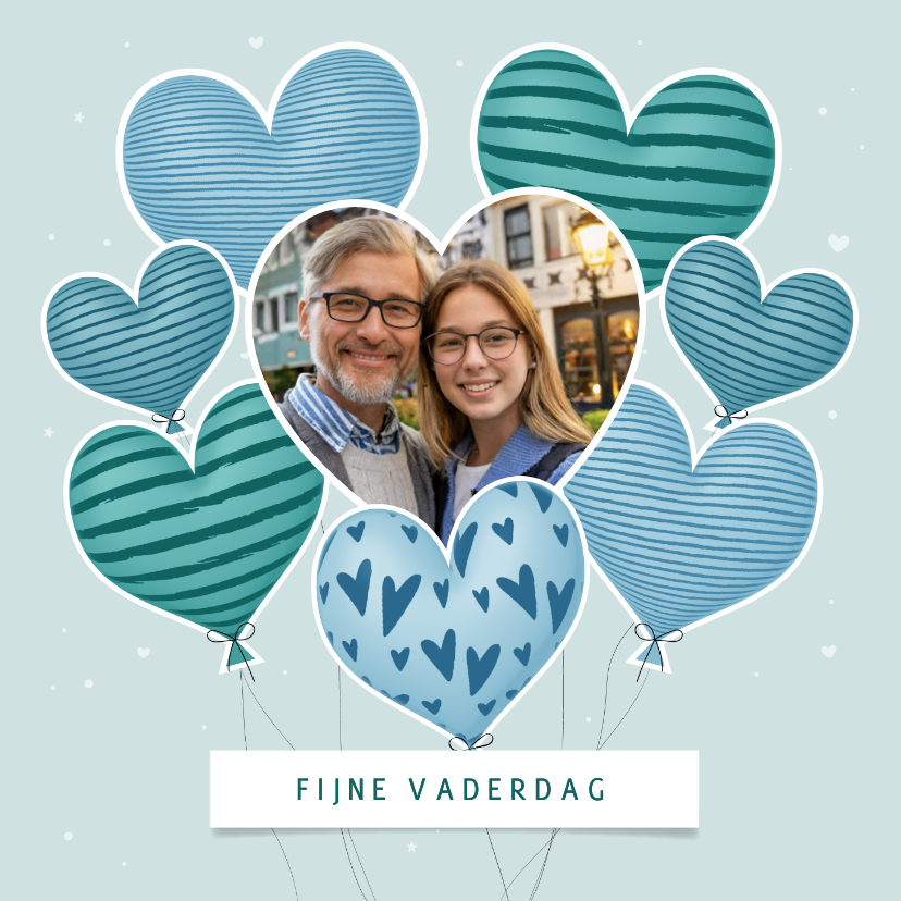 Vaderdag kaarten - Vaderdag kaart met moderne hartjes ballonnen en eigen foto