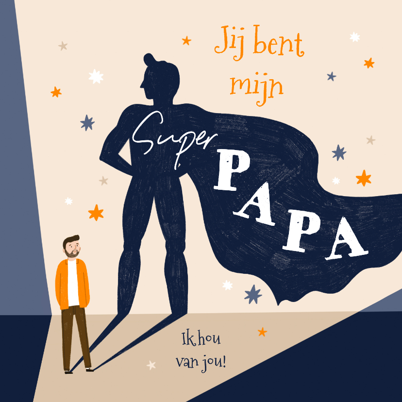 Vaderdag kaarten - Vaderdag kaart mijn superheld papa illustratie sterren