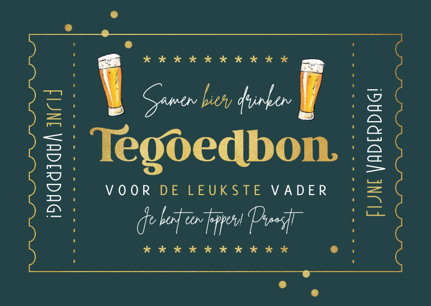 Vaderdag kaarten - Vaderdag kaart retro tegoedbon bier goud 