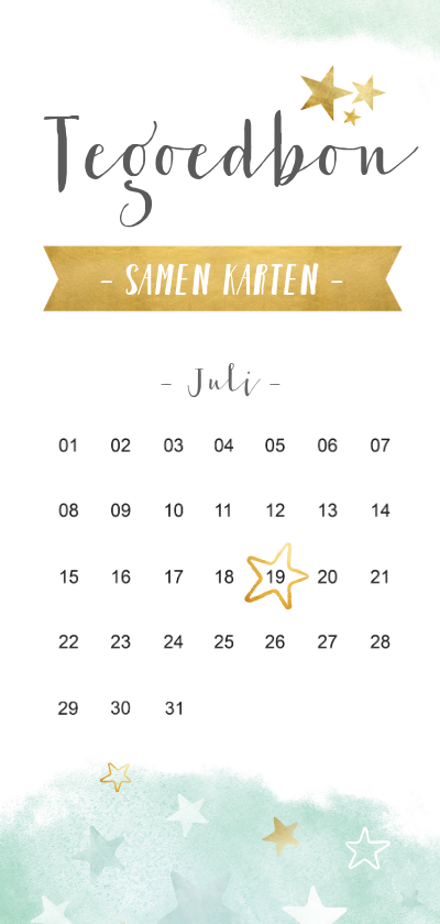 Vaderdag kaarten - Vaderdag uitje tegoedbon kaart met kalender en sterren