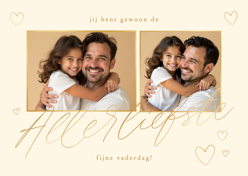 Vaderdagkaart 2 foto's goud met inkt hartjes - Vaderdag kaarten Vaderdag kaarten - Vaderdagkaart 2 foto's goud met inkt hartjes