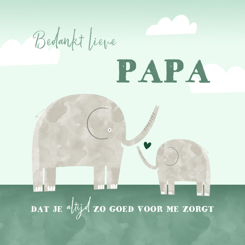 Vaderdag kaarten - Vaderdagkaart bedankt lieve papa kind olifantjes waterverf