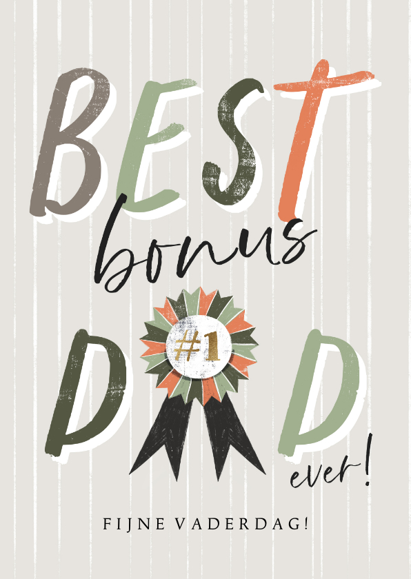 Vaderdag kaarten - Vaderdagkaart 'Best Bonus Dad' met lint en verticale lijnen